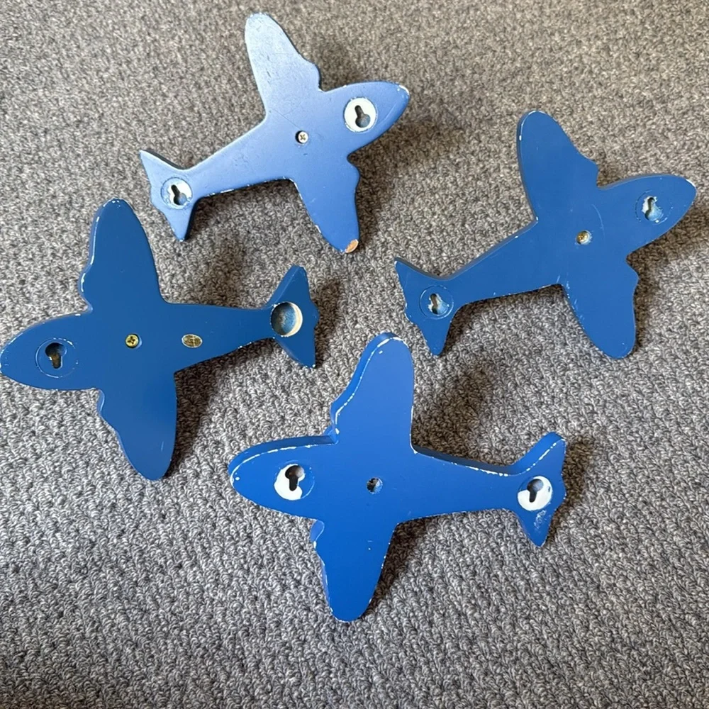Blue Kids Wood Wall Hook Set Aeroplane wall pegs (by The Land of Nod)